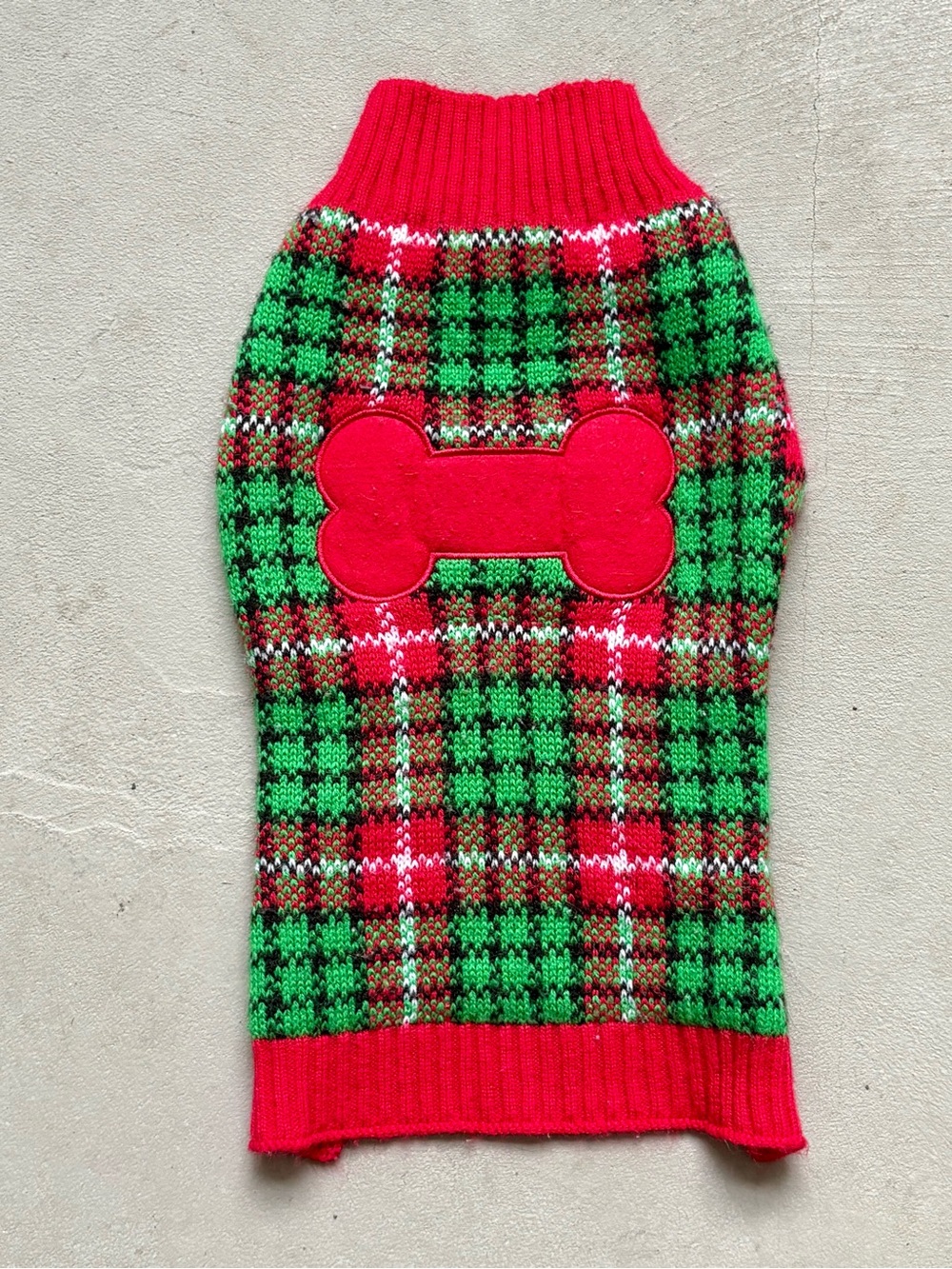 SIMPLY DOG Red & Green Plaid Dog Sweater with Bone Accent